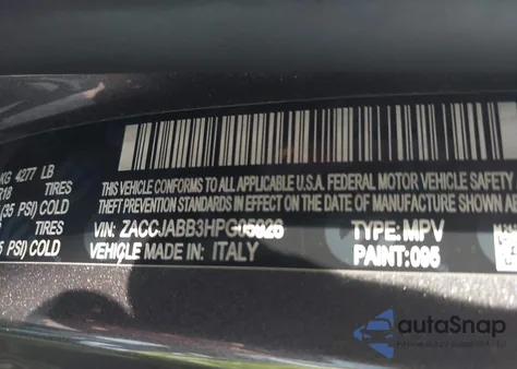 2017 Jeep Renegade Altitude Fwd from USA, damaged, VIN ZACCJABB3HPG05926